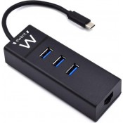 Ewent EW1141 USB 3.1 Hub 3-Poorts + Ethernet naar USB-C