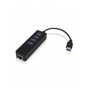 Ewent USB 3.1 Hub 3-Poorts + Ethernet naar USB-A